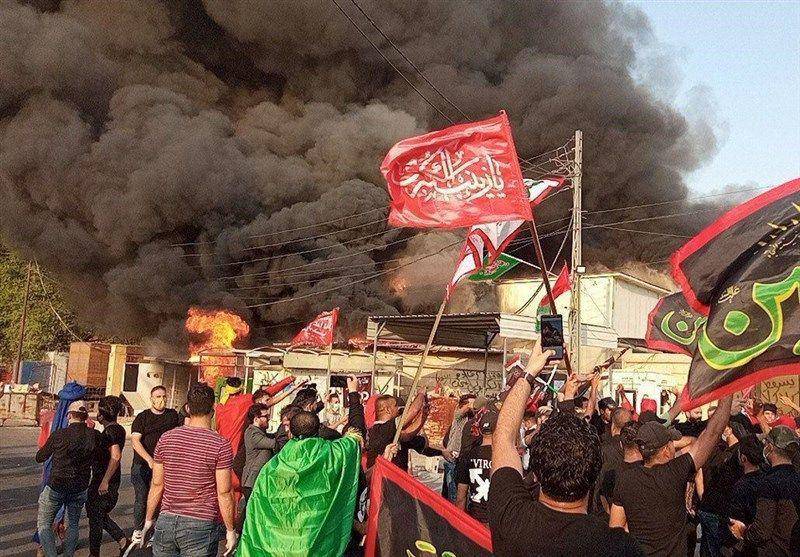 درپی بی حرمتی به ایام سوگواری؛ عراقیهای خشمگین دفتر شبکه تلویزیونی دجله را به آتش کشیدند